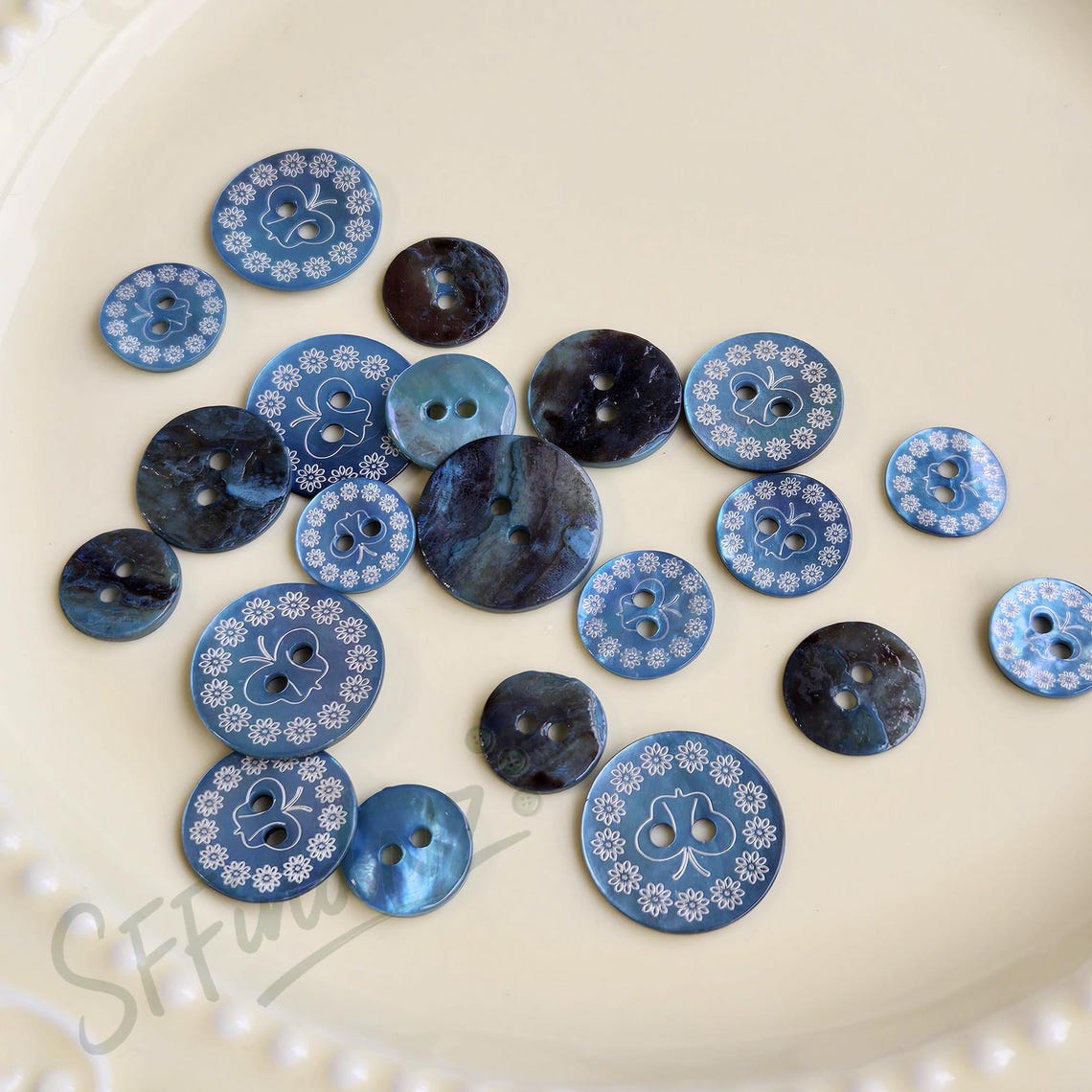 Blue Flower Buttons Made of Natural Seashells, Available in 4 Different ...