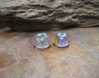 Encased glass rondelle (bead pair) handmade glass beads