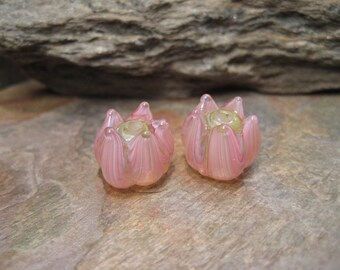 Veiled glass tulips (bead pair) handmade glass beads