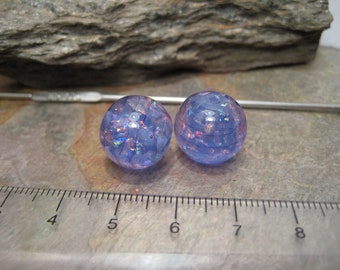 Dichroic fleck veiled round (a pair) lampwork glass beads by Beth Mellor, Beeboo