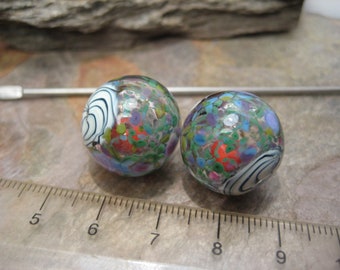 Bead rattles (bead pair) lampwork glass beads by Beth Mellor, Beeboo