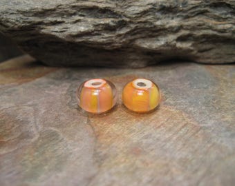 Encased glass rondelle (bead pair) handmade glass beads