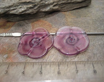 Veiled spiral disc flowers (bead pair) lampwork glass beads by Beth Mellor, Beeboo