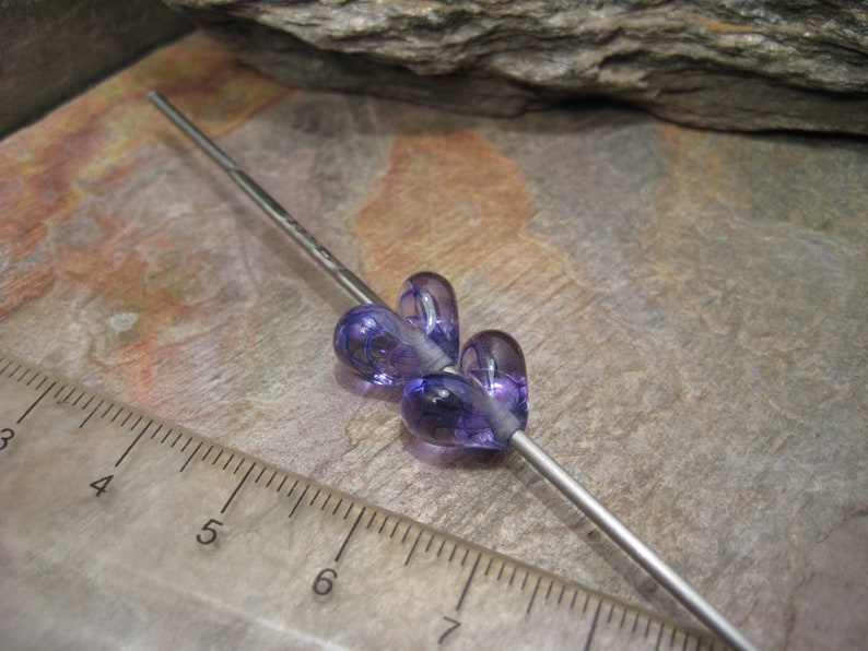 Small veiled hearts a pair lampwork glass beads by Beth Mellor, Beeboo image 2