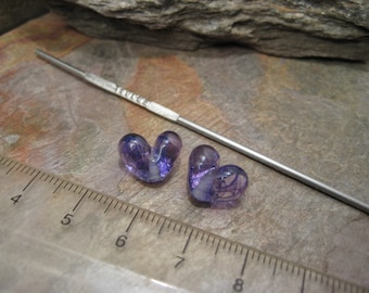 Small veiled hearts (a pair) lampwork glass beads by Beth Mellor, Beeboo