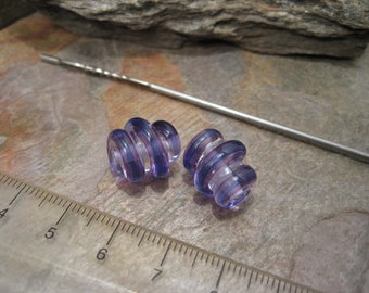 Veiled spiral (a pair) lampwork glass beads by Beth Mellor, Beeboo