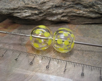 Spotted transparent hollow (bead pair) lampwork glass beads by Beth Mellor, Beeboo