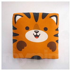 Tiger Pillow: Kawaii Jungle Animal Throw Pillow, Kids Room Decor (7x7")
