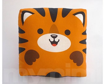 Stuffed Animal, Tiger Pillow, Jungle Animal, Throw Pillow, Kawaii Animal, Orange Pillow, Baby Shower, Nursery, Kids Room Decor, Dorm, 7 x 7"