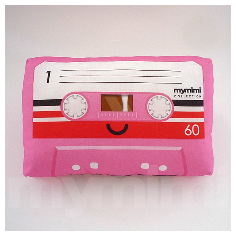 Decorative Pillow, Cassette Tape Pillow, Pink Theme, Vintage, Retro, Old School, 80's, Geekery, Room Decor, Dorm Decor, Toys, 9 x 6 image 1