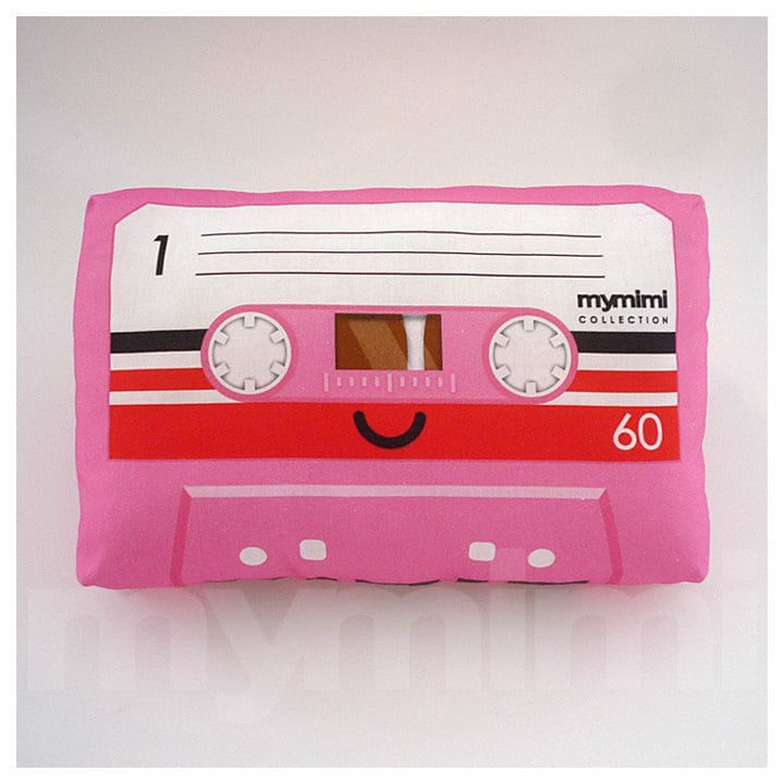 Oreiller Décoratif, Oreiller Cassette, Thème Rose, Vintage, Rétro, Vieille École, Années 80, Geekery