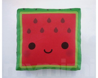 Fruit Pillow, Watermelon Pillow, Kawaii Pillow, Stuffed Watermelon Toy, Baby Shower Gift, Kids Room Decor, Dorm Decor, Childrens Toy, 7 x 7"