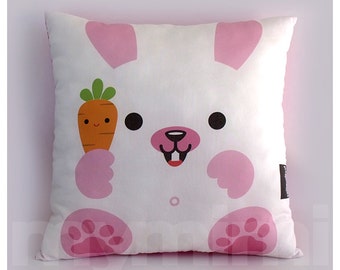 Bunny Kids Pillow: 12x12" Stuffed Toy, Playroom Decor