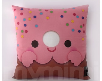 12 x 12" Pink Donut Pillow, Stuffed Toy, Kids Room Decor, Children's Pillow, Kids Throw Pillow, Food Pillow, Kawaii Pillow
