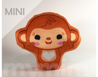 Mini Minky Soft Plush Monkey Plushie Pillow, Toy Play Room Dorm Decor, Desk Buddy Stuffed Animal 7"