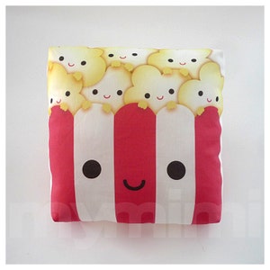 Decorative Pillow, Popcorn Pillow, Movie Night, Party Favor, Red and White, Kawaii, Cushion, Dorm Decor, Room Decor, Childrens Toys, 7 x 7"