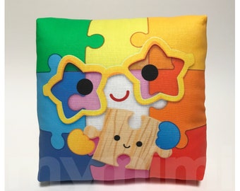 Mini Rainbow Puzzle Pillow, Room Decor, 7 x 7"