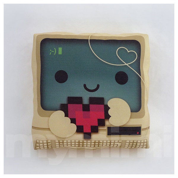 8-bit Heart Computer Pillow: Retro Geek Decor (7x7")