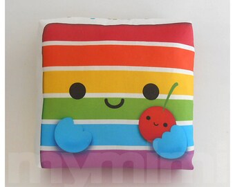 Rainbow Cake - Decorative Pillow - Throw Pillow - Kawaii Pillow - Home Decor - Room Decor - Dorm Decor - Novelty - Childrens Toys - 7 x 7"