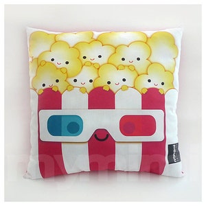 Kawaii Popcorn Pillow with 3D Glasses: Movie Night Decor
