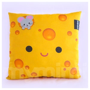 12 x 12&quot; Yellow Pillow, Cheese Pillow, Food Pillow, Cotton Pillow, Children&#39;s Throw Pillow, Kawaii, Kids Cushion, Room Decor, Dorm Decor