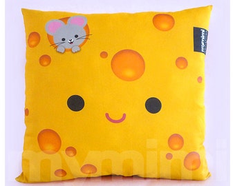 12 x 12" Yellow Pillow, Cheese Pillow, Food Pillow, Cotton Pillow, Children's Throw Pillow, Kawaii, Kids Cushion, Room Decor, Dorm Decor