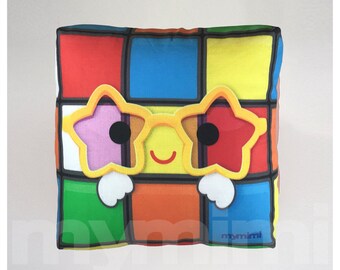 Geek Pillow, Cute Rubik's Cube Cubic Pillow, Vintage, Retro, Nerdy Pillow, Toy Throw Pillow, Kawaii, Dorm Decor, 7 x 7"