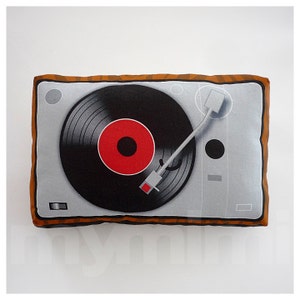 Cojín vintage para tocadiscos: Decoración retro para sala de música (9x6")