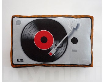 Vintage Turntable Pillow: Retro Music Room Decor (9x6")