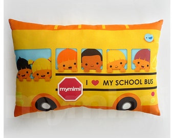 17 x 10" Travel Pillow, Yellow School Bus Pillow, Lumbar Pillow, Kids Car Pillow, Kids Room Decor, Kids Car Pillow, Toddler Pillow