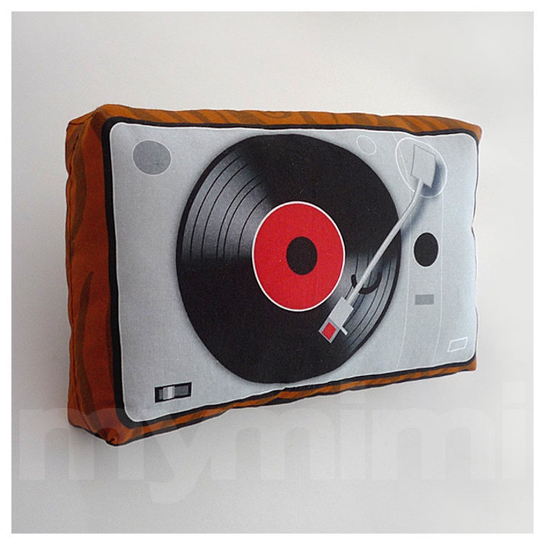 Retro Pillow, Music Pillow, Vinyl Record Player, Turntable, DJ, Disk Jockey, Music Box, Vintage, 80's, Kawaii, Room Decor, 9 x 6 image 2