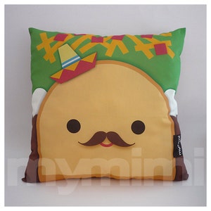 12 x 12" Food Pillow, Taco Pillow, Sombrero Pillow, Mexican Food, Throw Pillow, Kawaii, Kids Cushion, Room Decor, Children's Toys