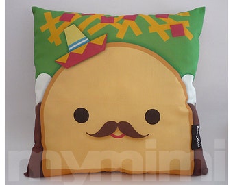 12 x 12" Food Pillow, Taco Pillow, Sombrero Pillow, Mexican Food, Throw Pillow, Kawaii, Kids Cushion, Room Decor, Children's Toys