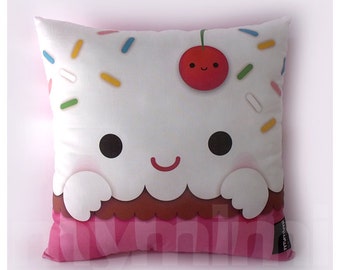 12 x 12" Cupcake Pillow, Stuffed Toy, Kids Room Decor, Children's Pillow, Kids Throw Pillow, Food Pillow, Kawaii Pillow