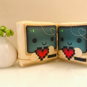 Geek Pillow, Computer Pillow, Vintage, Retro, 8bit Heart, I Love You, Nerdy Pillow, Toy Pillow, Throw Pillow, Kawaii, Dorm Decor, 7 x 7 image 3