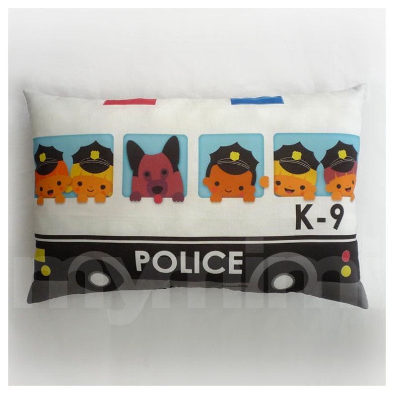 Car Pillow, Police Pillow, Lumbar Pillow, Throw Pillow, Boys Room Decor, Travel Pillow, Boys Toy, Boys Pillow, Childrens Toys, 17 x 10 image 1