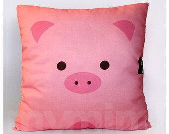 12 x 12" Pink Pillow, Animal Pillow, Kids Cushion, Cotton Pillow, Kids Room Decor, Farm Animal Nursery, Kids Bedroom, Toy, Pillow