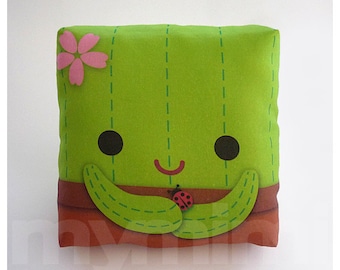 Decorative Pillow, Cactus Pillow, Throw Pillow, Green Pillow, Kawaii, Room Decor, Dorm Decor, Travel Pillow, Childrens Toys, 7 x 7"