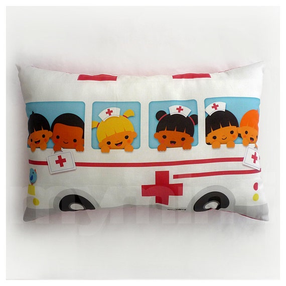 Ambulance Pillow: Kids Room Decor, Travel Cushion (17 x 10")