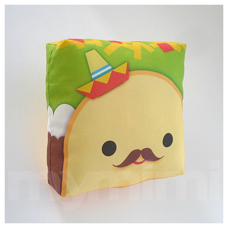 Decorative Pillow, Taco Pillow, Sombrero Pillow, Mexican Food, Throw Pillow, Kawaii, Cushion, Room Decor, Childrens Toys, 7 x 7 image 2