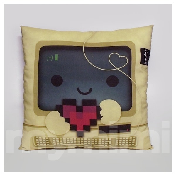 12 x 12" Office Decor, Lumbar Pillow, Vintage Computer, Retro, 8bit Heart, Nerdy Office Pillow, Toy Pillow, Kawaii, Techie Dorm Decor