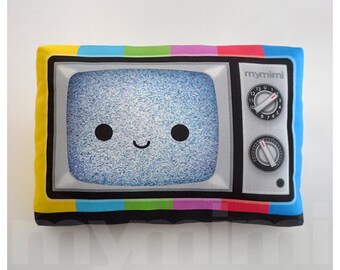 Retro TV Pillow: Handmade 80s Rainbow Cushion - 9x6"