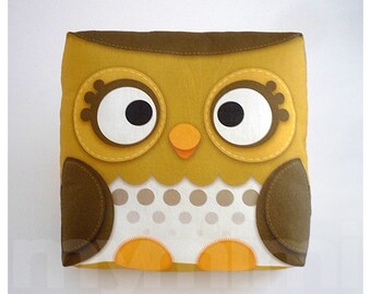 Decorative Pillow, Owl Pillow, Forest Owl, Woodland Animal, Brown, Throw Pillow, Cushion, Kawaii, Room Decor, Owl Decor, Gift, Toys, 7 x 7"