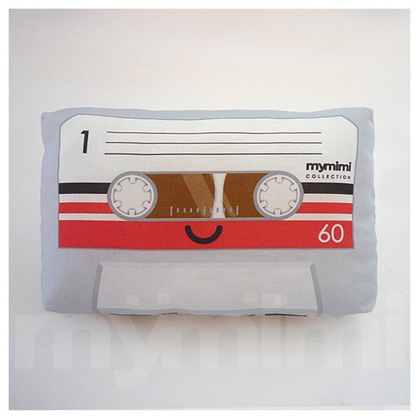 Cassette Tape Grey Cute Retro Music - Decorative Pillow - Throw Pillow - Old School - 80s - Music - Novelty - Dorm - Room Decor - 9 x 6"