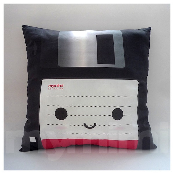 Decorative Pillow, Floppy Disk, Geekery, 80's, Retro, Techie, Cotton Pillow, Throw Pillow, Room Decor, Office Decor, Cushion, 12 x 12"