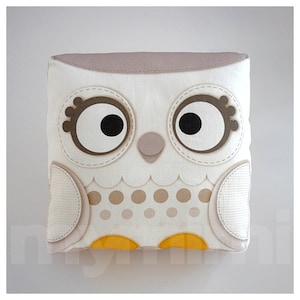 Fall Decor, Decorative Pillow, Owl Pillow, Snow Owl, Woodland Animal, White Pillow, Cushion, Kawaii, Room Decor, Owl Decor, Toys, 7 x 7&quot;