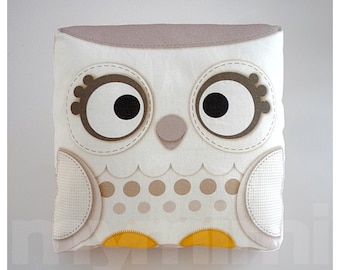 Fall Decor, Decorative Pillow, Owl Pillow, Snow Owl, Woodland Animal, White Pillow, Cushion, Kawaii, Room Decor, Owl Decor, Toys, 7 x 7&quot;