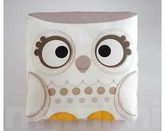 Fall Decor, Decorative Pillow, Owl Pillow, Snow Owl, Woodland Animal, White Pillow, Cushion, Kawaii, Room Decor, Owl Decor, Toys, 7 x 7"