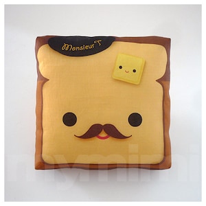 Brown Pillow, Toast Pillow, Food Pillow, Movember, Kawaii Print, Toy Pillow, Home Office Decor, Kids Playroom Decor, Dorm Decor, 7 x 7"