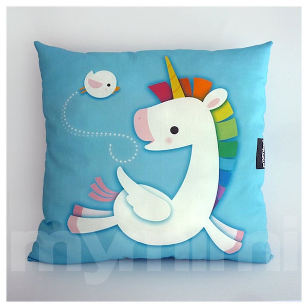 Rainbow Unicorn Pillow: 12x12 Girls Room Decor